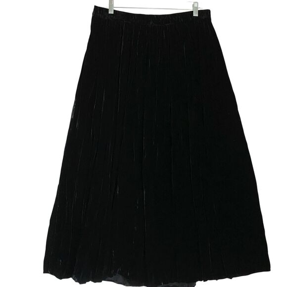 Vintage Talbots Velvet Midi Skirt L Black Pull On Pleated Witchy Whimsigoth Goth - Picture 1 of 6